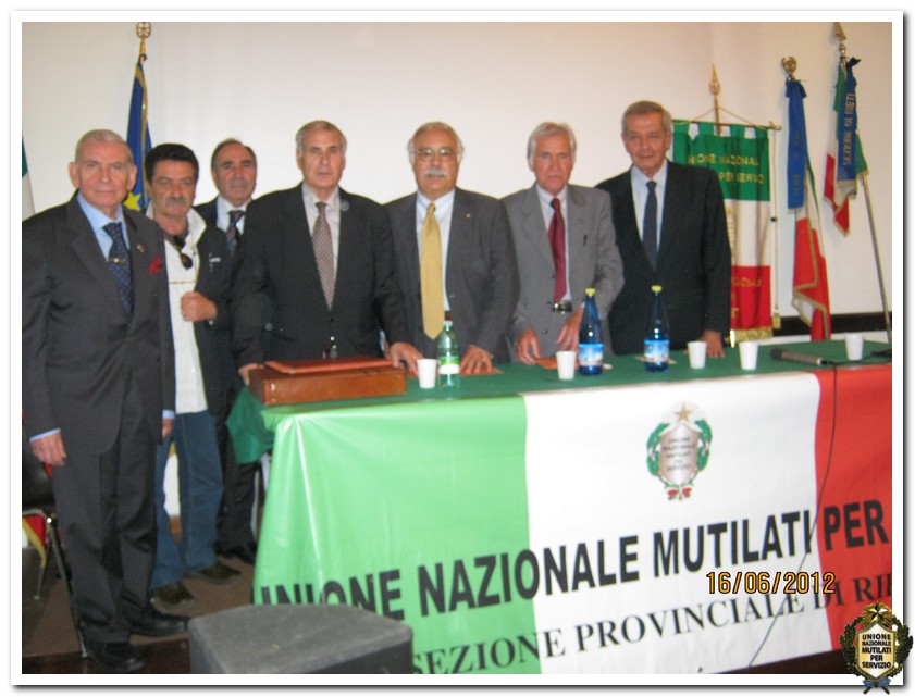 Panoranica dei dirigenti da destra a sinistra: Avv. D'ASCIA, IL PRESIDENTE DELLA SEZIONE, PULITI BENIAMINO, DR. MILANESE PAOLO, Comm. CIPULLO, Cav. CICHELLO, ed il vice presidente della sezione di Rieti MAGNI Lorenzo, Cav Uff. Salvatore Leopardi.